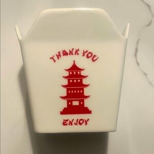 MAD Engine White Ceramic take-out styled Container with red Thank You Enjoy